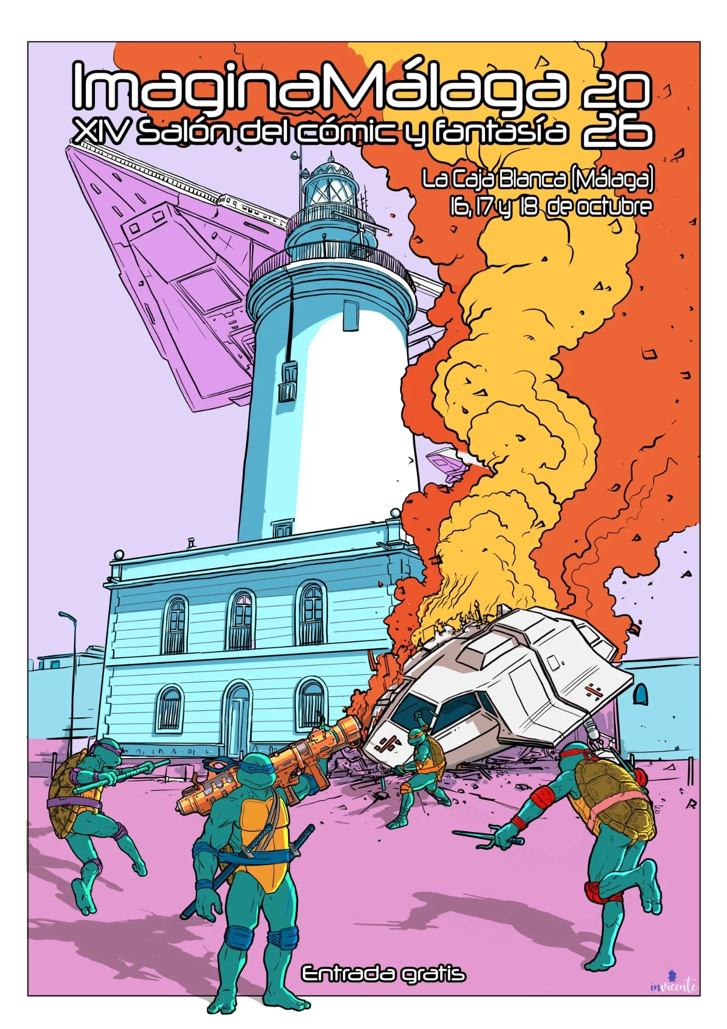 Cartel del evento ImaginaMálaga del año 2026, decimocuarto salón del cómic y fantasía en Málaga.